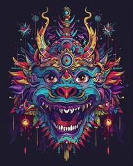 Obraz premium Vibrant mask with demons head design on black background, perfect for tshirt graphics
