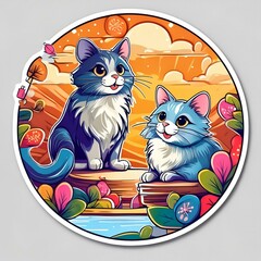  Circular Cat Stickers 