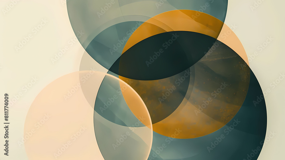 Poster minimalist composition with overlapping transparent circles on a isolated background, featuring a wh