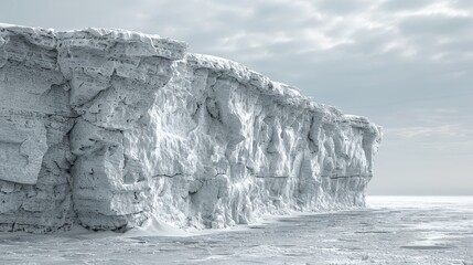 A large, rocky cliff is covered in snow