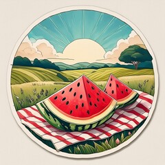 ircular Watermelon Stickers featuring a playful arrangement of watermelon slices