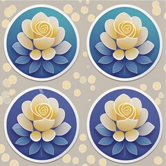 Circular Yellow Rose Stickers featuring radiant illustrations of golden blooms