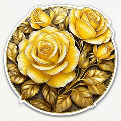 Circular Yellow Rose Stickers featuring radiant illustrations of golden blooms