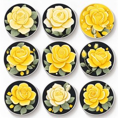Circular Yellow Rose Stickers featuring radiant illustrations of golden blooms