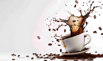 Coffee Splash Cup Of Splashed With Syrup  Backgrounds . Coffee Cup Splash with Sweet Syrup Background
