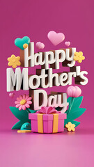 Vibrant 3D render of a Happy Mother's Day banner or greeting card