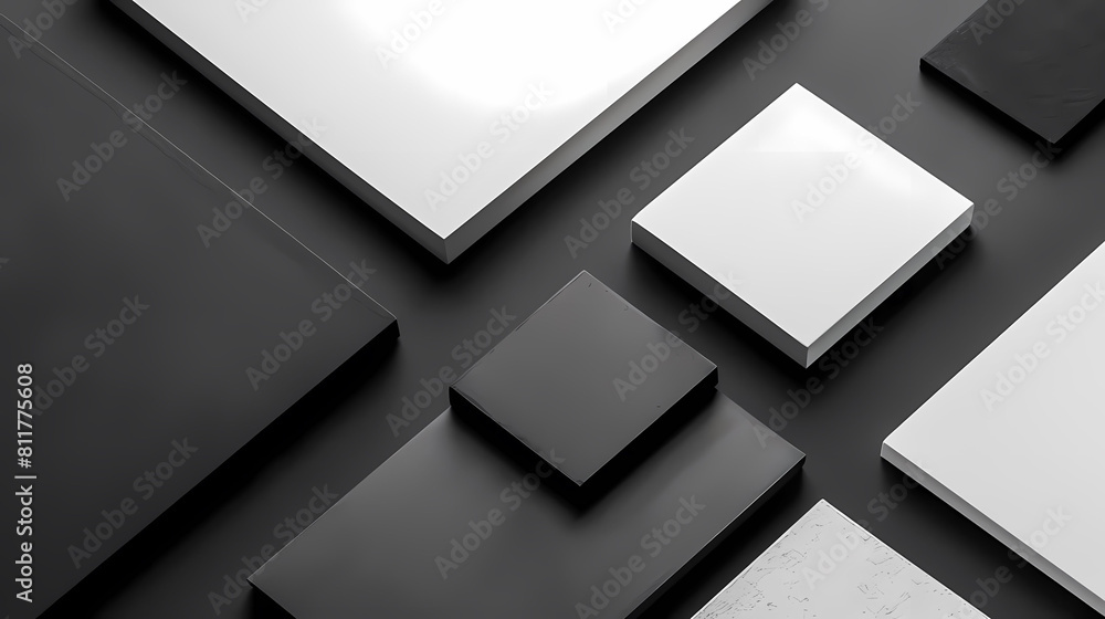 Poster minimalist geometric shapes in monochromatic palette displayed on a black and transparent background