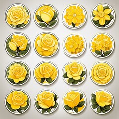  Circular Yellow Rose Stickers showcasing sunshine blossoms in full bloom