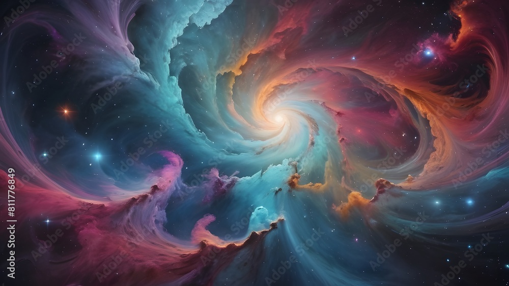 Poster cosmic abstract backdrop with galaxies in swirl