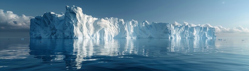 A large ice block is floating in the ocean