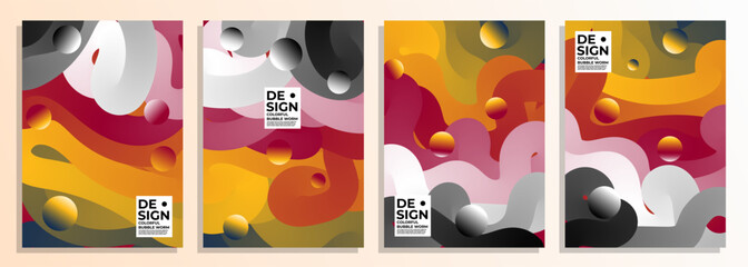 abstract warm colorful bubble worm cover poster background design set.