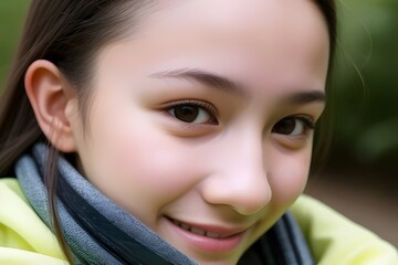 a cute  happy teenage girl portrait close-up view headshot