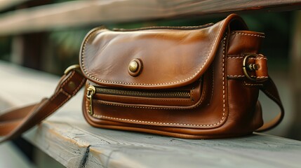 Products made of brown leather include a waist bag with a strap and a bag lock. Sales of leather goods