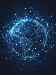 Vector Map of the planet World map Global social network Future Blue futuristic background with planet Earth Internet and technology Floating blue plexus geometric background