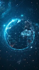 Vector Map of the planet World map Global social network Future Blue futuristic background with planet Earth Internet and technology Floating blue plexus geometric background