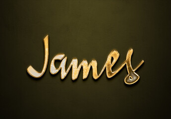Old gold text effect of name James with 3D glossy style Mockup. 