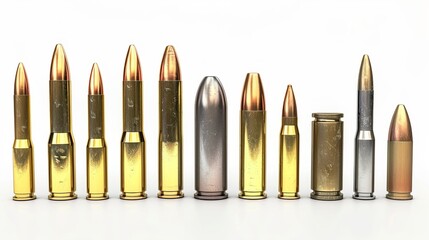 distinct bullet types separated on a white backdrop