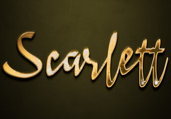 Old gold text effect of name Scarlett with 3D glossy style Mockup.  