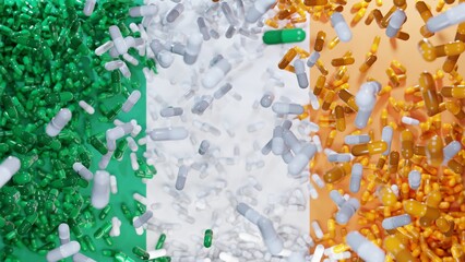 Flag of IRELAND made from capsule pills. The Pharmaceutical Industry in the IRELAND