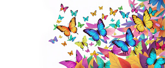 Banner of imagine a kaleidoscope of colorful butterflies with copyspace for texts