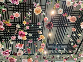 Beautiful flowers decoration in the ceiling of the building