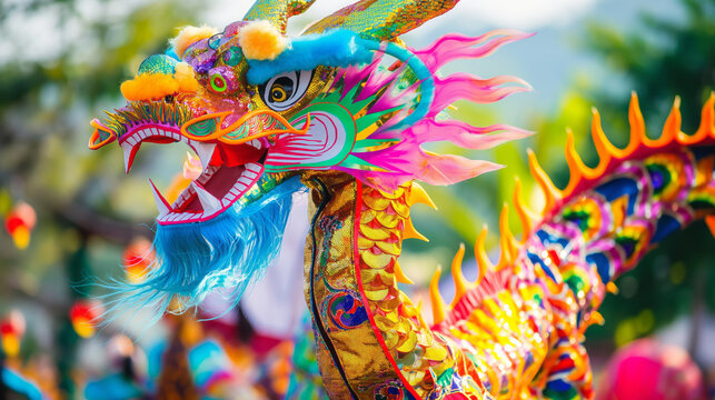Chinese woman dressed in a colorful Dragon Dance costume