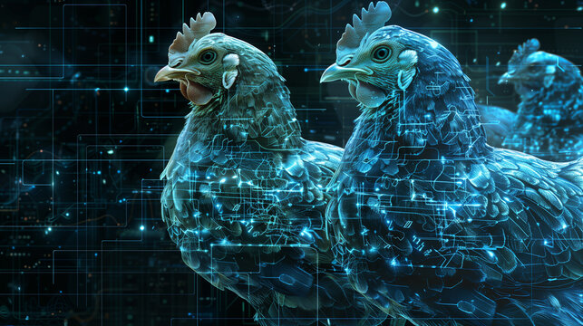 Digital chickens in a matrix-like data stream.