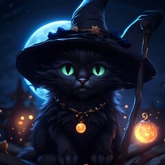 halloween black cat and the moon