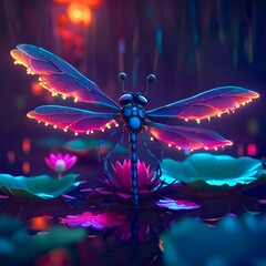 Dragonfly on Lotus inside forest