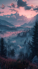 sunset on the mountain, fog, landscape wallpaper