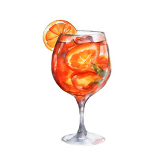 Aperol Spritz Cocktail Watercolour clipart isolated in a white background