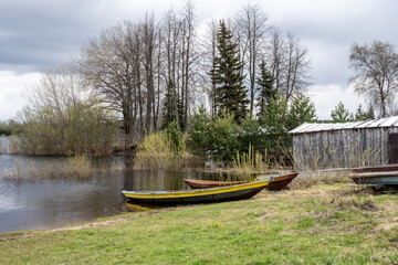 Obraz premium natural landscape with ancient churches and nature on a sunny spring day