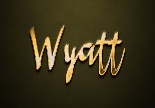 Old gold text effect of name Wyatt with 3D glossy style Mockup. 