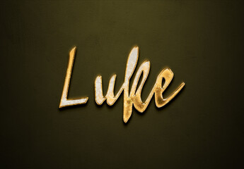 Old gold text effect of name Luke with 3D glossy style Mockup. 