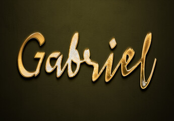 Old gold text effect of name Gabriel with 3D glossy style Mockup. 