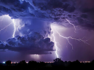 Electric Night. A Dazzling Bolt Illuminates the Thunderstorm.