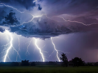 Nature's Fury. A Nighttime Thunderstorm Unleashes its Might