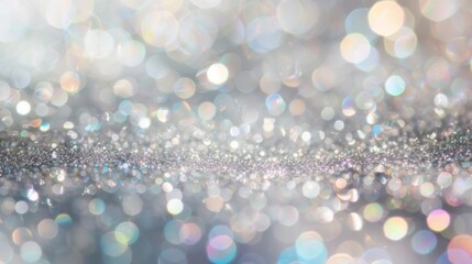 Shiny silver glitter bokeh background. Creative sparkling star dust texture for luxury rich...