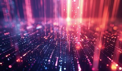 Fototapeta premium Vibrant digital cityscape with dynamic light trails