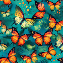Butterfly digital art seamless pattern, the design for apply a variety of graphic works