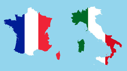 Fototapeta premium Map of Italy and France in national flag colors. Map illustration of European countries. 