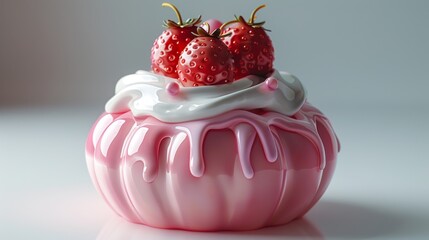 A pink cake with strawberries on top