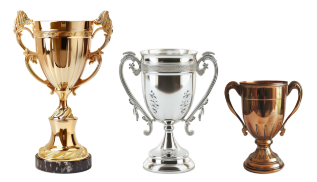 金銀銅のトロフィー3種類、背景透過
