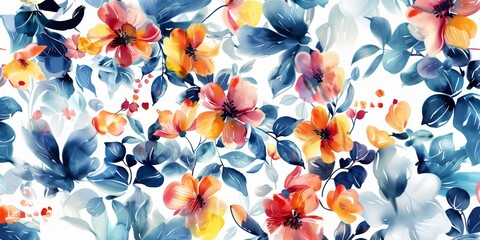 淡いオレンジと青の花模様のイラスト壁紙
