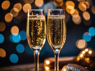 Glamorous Toast, Champagne Glasses with Sparkling Bokeh for Celebrations