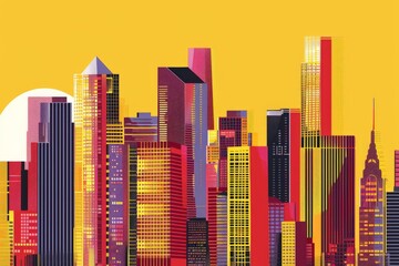 High-rise houses of the metropolis in the clouds. Roofs of skyscrapers in the blue sky. Multicast vector.. Beautiful simple AI generated image in 4K, unique.
