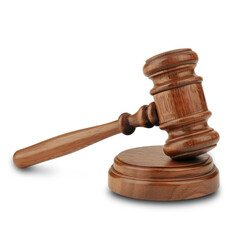 Wooden Judge's Gavel, Symbol of Law, Justice, and Authority on transparent background