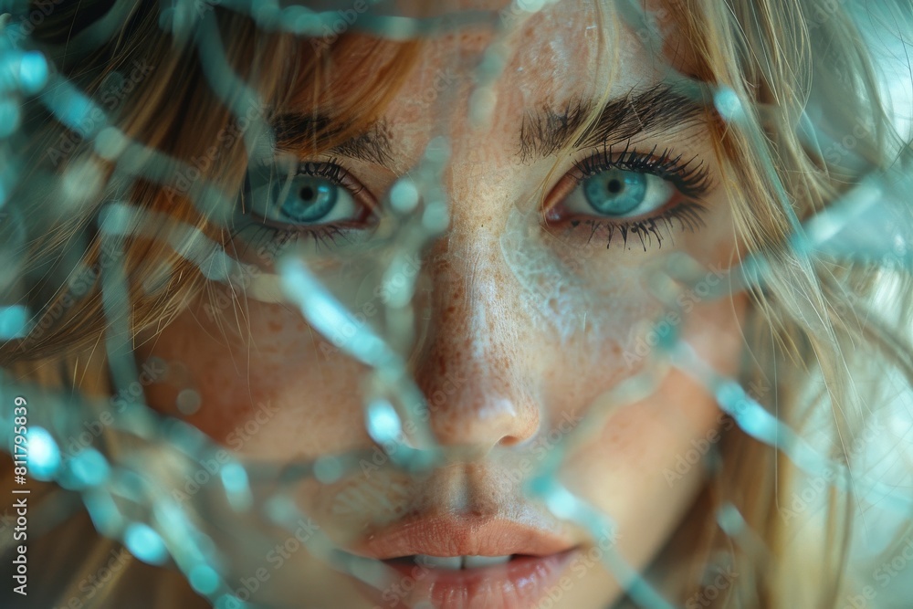 Poster unidentifiable abstract blurred background with hints of teal bokeh lights overlapping subtle textur