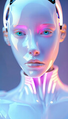 photo of human cyborg woman with glowing light, generative AI