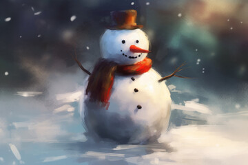 Obraz premium a snowman in a hat and scarf,ai